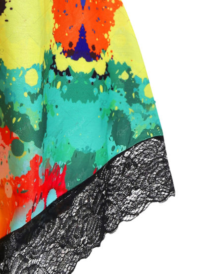 Plus Size Lace Trim Splatter Paint T-shirt - Black-Multicolor - Image 4