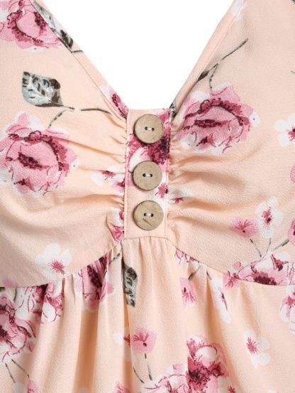 Plus Size Ruched Floral Empire Waist Blouse - Deep Peach - Image 3