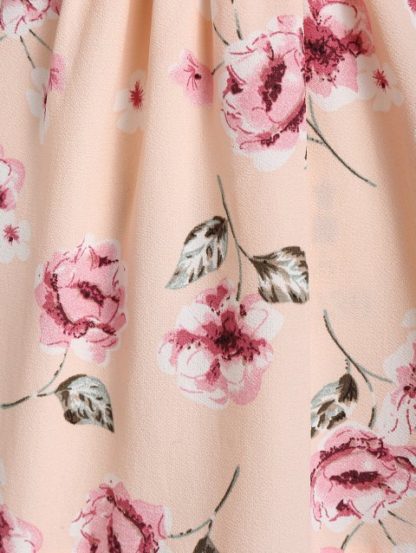 Plus Size Ruched Floral Empire Waist Blouse - Deep Peach - Image 2