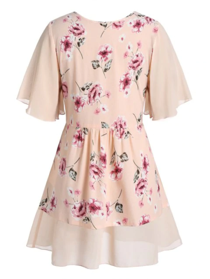 Plus Size Ruched Floral Empire Waist Blouse - Deep Peach - Image 4