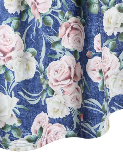 Plus Size Floral Print Tunic T-shirt - Slate Blue - Image 2