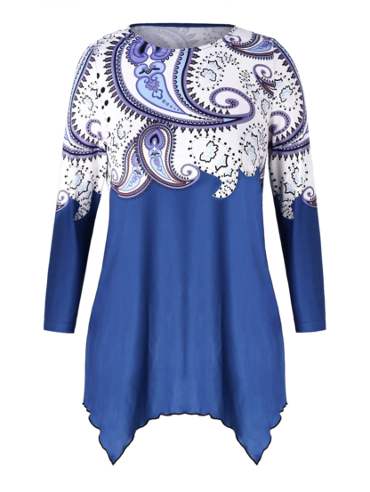 Plus Size Printed High Low T-shirt - Ocean Blue