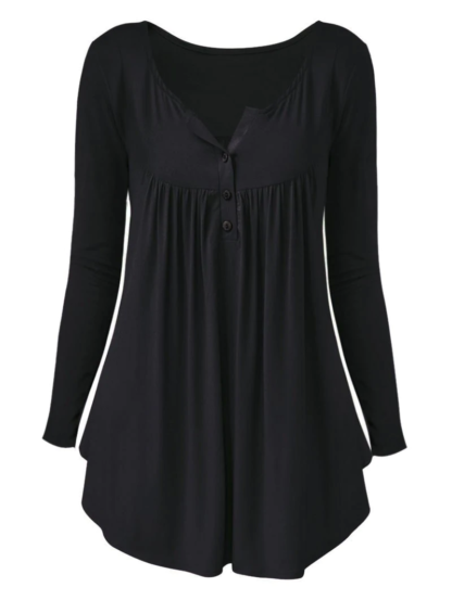 Plus Size Long Sleeve Half Button T Shirt