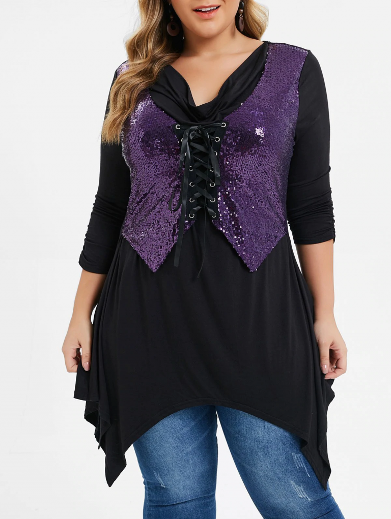 plus size black sequin top